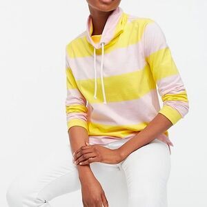 J. Crew Striped Funnelneck Pullover Top in Pink & Lemon Yellow Size Small